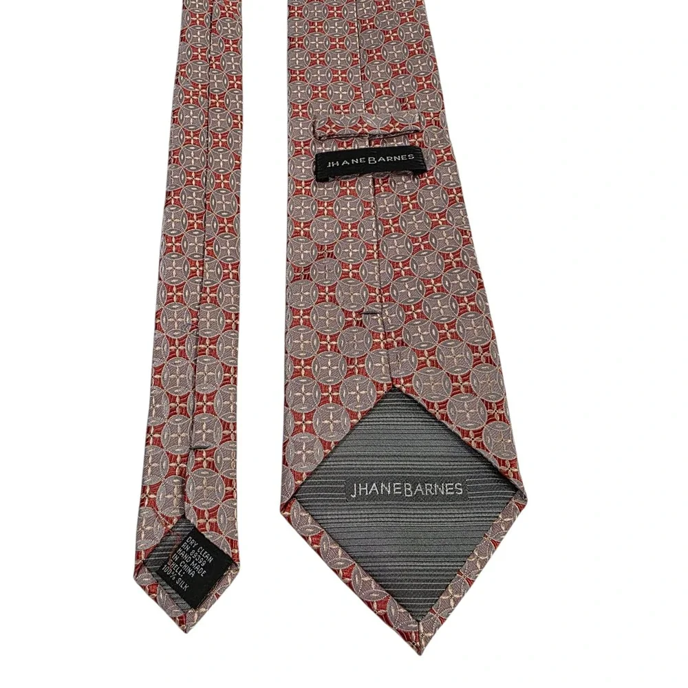 Jhane Barnes Mens Tie Necktie Luxury Gray‎ Orange Geometric Silk Executive Lined